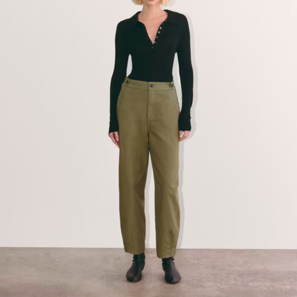 Everlane The Fatigue Barrel Pants High Rise Organic Cotton Linen Kalamata Size 8